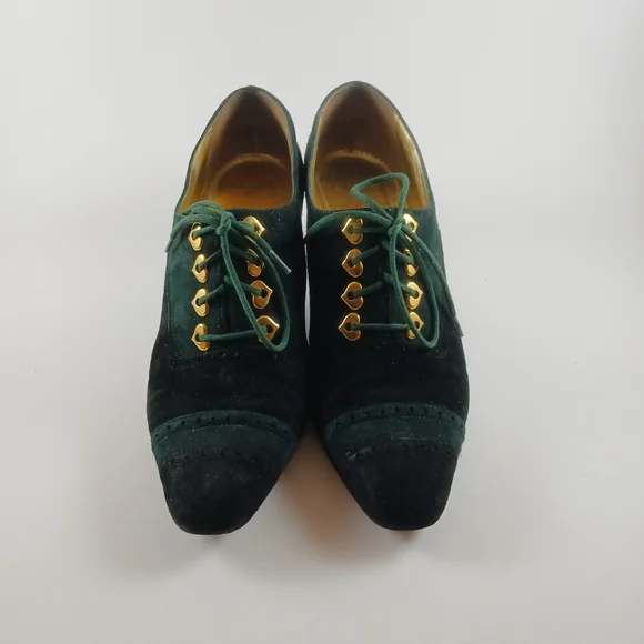 Vintage‎ ESCADA Green And Black Suede Lace-Up Bootie Heels Pumps Size 5.5 M - Picture 2 of 7